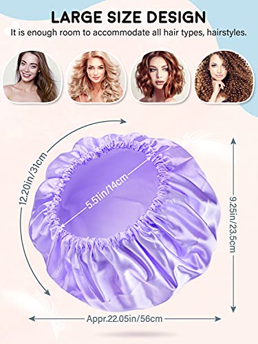 POPCHOSE Shower Cap, Large Shower Caps for Women Long Hair, Reusable Double Layer Waterproof Shower Hair Bath Cap, Stylish Satin Hair Bonnet, Soft Comfortable EVA Lined Shower Hat for All Hair Length