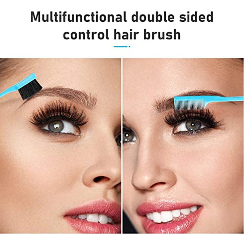 12 Pieces Hair Brush Set, Nylon Teasing Hair Brushes 3 Row Salon Teasing Brush, Double Sided Hair Edge Brush Smooth Comb Grooming, Rat Tail Combs with Duckbill Clips for Women Girls (Blue)