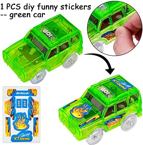 Tracks Cars Replacement Only, Light Up Magic Cars for Tracks Compatible with Glow in The Dark Toy Cars with 5 LED Flashing Lights for Most Race Tracks Only Toy Cars Track Car Accessories (4 Pack)