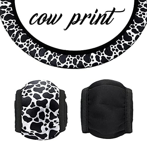 4 Pieces Cow Print Car Accessories Set, Cow Steering Wheel Cover, Cow Car Cup Mats and Cow Keyring Bracelet for Car, Truck, SUV