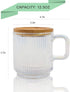 Lysenn Iridescent Glass Coffee Mug with Lid - Premium Classical Vertical Stripes Glass Tea Cup - for |Latte|Tea|Chocolate|Juice|Water| - Unleaded - Bamboo Lid - 12.5 Ounces