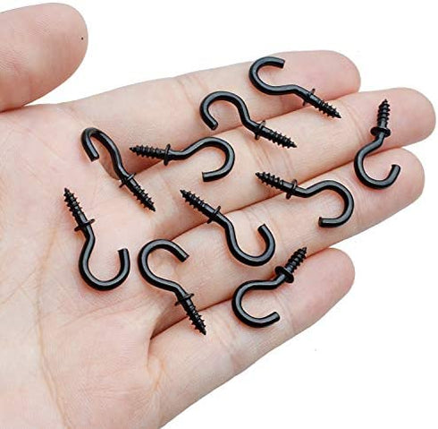 100pcs 1/2inch Black Screw Cup Hooks Screw-in Ceiling Hooks Cup Hanging Hooks Light Hooks for Home and Office Use