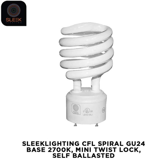 SLEEKLIGHTING - GU24 23Watt 2700K 1600lm 2 Prong Light Bulbs- UL approved-120v 60Hz - Mini Twist Lock Spiral -Self Ballasted CFL Fluorescent Bulbs- 1600lm Warm White 4 Pack (100 Watt Equ)
