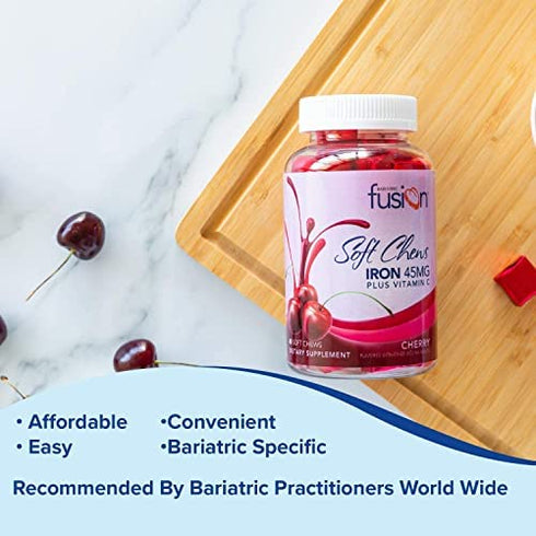 Bariatric Fusion Iron Soft Chew with Vitamin C | Cherry Flavored | Iron Supplement Chewy Vitamin for Bariatric Patients Including Gastric Bypass and Sleeve Gastrectomy | 60 Count | 2 Month Supply