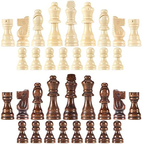 AMEROUS Wooden Chess Pieces Only, 32 Pieses Standard Tournamen Staunton Wood Chessmen - 3.05" King / Storage Bag / Gift Package, Chess Game Pawns for Chessboard, Replacement of Missing Pieces