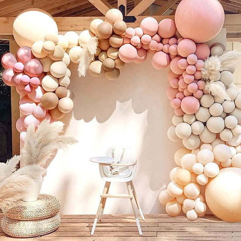Sweet Baby Co. Dusty Rose Pink Balloon Garland Kit Arch with Matte Mauve, Nude, Taupe, Caramel, and Rose Gold Metallic Balloons Neutral Decorations for Baby Bridal Shower, Birthday Party Ballon Wall