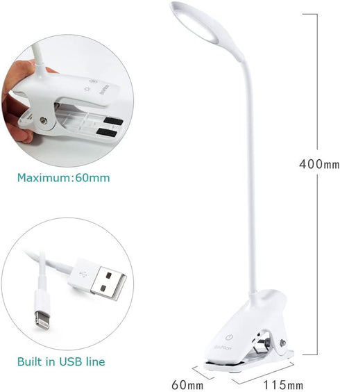 Brivation LED Desk Lamp with USB Charging Port, Clip Lamp for Desk, Portable Eye-Care Desk Light, Flexible Gooseneck USB Rechargeable, 3 Dimming Levels, Touch Control