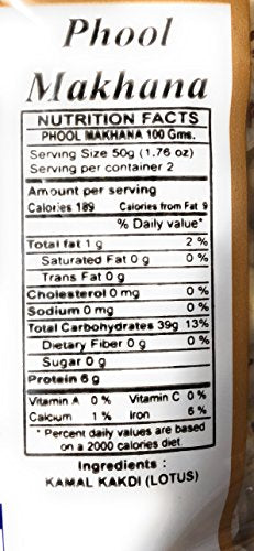 Rani Jumbo Phool Makhana (Fox Nut/Popped Lotus Seed) Plain Raw Uncooked 3.5oz (100g) ~ All Natural | Vegan | No Colors | Gluten Friendly | NON-GMO | Indian Origin