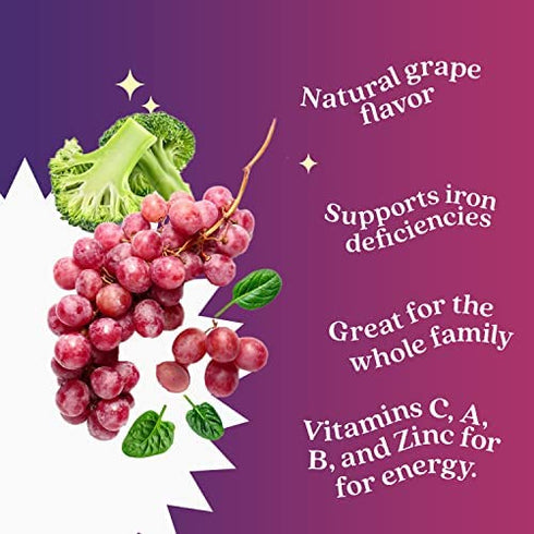 BeLive Iron Gummies - 60 Ct I Multivitamin Iron Supplement with Vitamin C, A, B & Zinc, Supports Blood Oxygen, Vegan Iron Supplements for Women, Men & Kids for Growth and Development - Grape Flavor