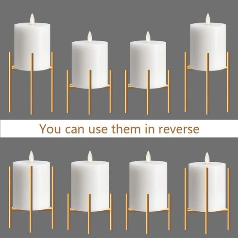 Jiyimi Christmas Gold Geometric Candle Holders Set of 4 for Table Centerpiece Metal Iron Fireplace Candelabras Candlestick Centerpieces Straight Triangle Stands for Pillar Candles Floor