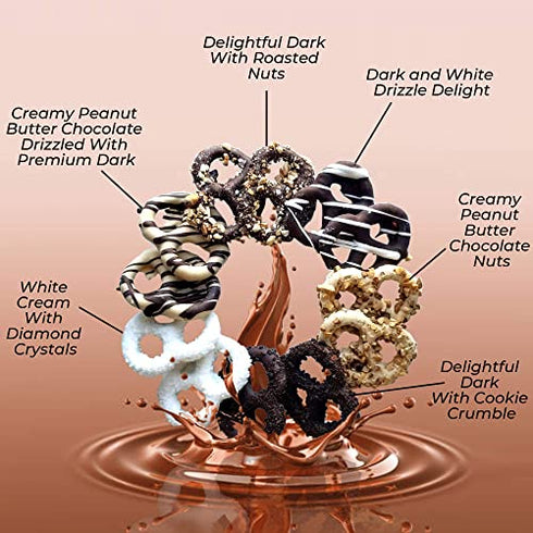 Chocolate Covered Pretzels Gift Box- Vegan Gourmet Assorted Dark & White Chocolates Gift - Premium Candy for Giving Women &, Men, Present For Christmas Mothers Day, Anniversary, Holiday, Birthday (Standard, Dark White and Peanut Butter)
