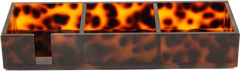 Tortoise Shell Sticky Note Holder for Desk with 3 Compartments (10.1 x 3.5 x 1.7 in)