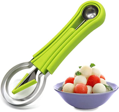 Suuker Melon Baller Scoop Set,Professional 4 In 1 Stainless Steel Watermelon Cutter Fruit Carving Tools Set,Fruit Scooper Seed Remover Watermelon Knife for Dig Pulp Separator Fruit Slicer?Green?