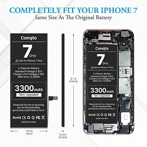 Conqto Upgraded Battery for iPhone 7, 3300mAh 2022 New Version Higher Capacity 0 Cycle Battery Replacement for iPhone 7 A1660, A1778, A1779 with Full Set Repair Tool Kits, Adhesive & Instructions
