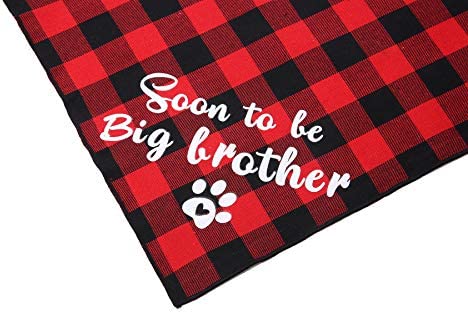 JPB 2 Pack Sooner to be Big Brother Dog Bandana,Pet Baby Announcement Plaid Scarf Gender Reveal Accessories