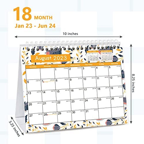 Desk Calendar 2023-2024, Monthly Desktop Calendar, Standing Flip Calendar with Thick Paper(Jan. 2023 - Jun. 2024, 10" x 8.25" ), Academic Year Standing Desk Calendar with Planner Stickers
