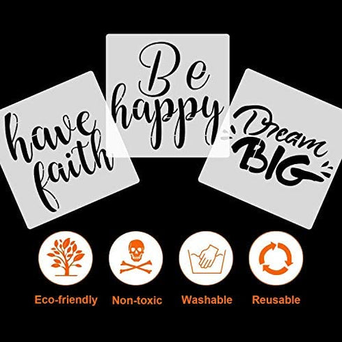 9 Pieces Word Stencils Inspirational Quote Stencils Resuable Plastic Motivational Templates for Word Art Works, Home Decor & DIY Projects