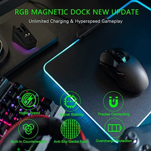 Mouse Charging Dock for Razer Wireless Mouse Viper Ultimate Naga pro DeathAdder V2 Pro and Basilisk Ultimate Magnetic Charging RGB Lights Status Indicator Gecko Feet (RGB)