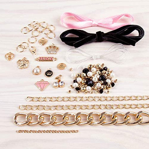 Make It Real - Juicy Couture Mini Chains and Charms - DIY Charm Bracelet Making Kit - Friendship Bracelet Kit with Charms, Beads & Cords - Arts & Crafts Bead Kit for Girls - Make 5 Bracelets