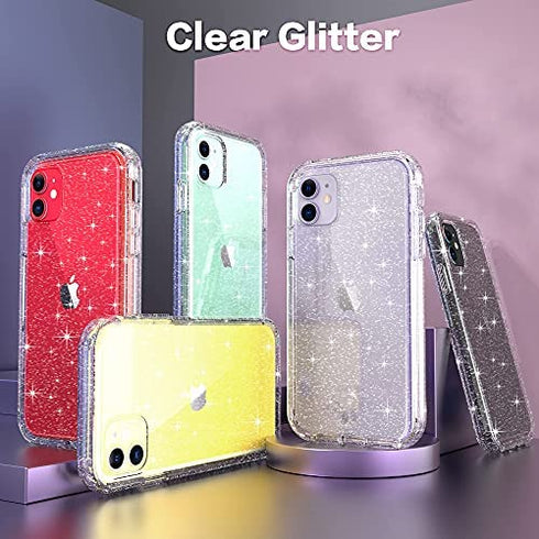 IDYStar iPhone 11 Case Glitter Clear for Girls, Hybrid 2 in 1 Shockproof Heavy Duty Protection Shock Resistant Durable Slim Fit Cover for iPhone 11 6.1 Inch, Glitter Clear
