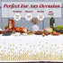 White Plastic Tablecloth - 4 Pack - 54 X 108 | Gold Dot Disposable Tablecloths | Plastic Tablecloth | White Tablecloths | Plastic Table Cover | Gold Tablecloths | Gold Party Decorations