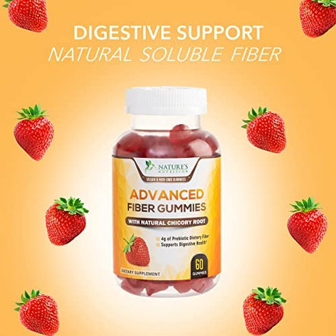 Fiber Gummies 4g, Daily Gentle Prebiotic Fiber - Max Strength Soluble Fiber Gummy, Supports Digestive Health & Regularity, Nature's Non-GMO Dietary Fiber Supplement - 60 Gummies