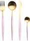 4 Pieces Stainless Steel Tableware Set Flatware Cutlery Set Including Steak Fork Spoons Knife Dinnerware Anti-Rust Utensil Set(Pink + Golden)
