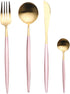 4 Pieces Stainless Steel Tableware Set Flatware Cutlery Set Including Steak Fork Spoons Knife Dinnerware Anti-Rust Utensil Set(Pink + Golden)