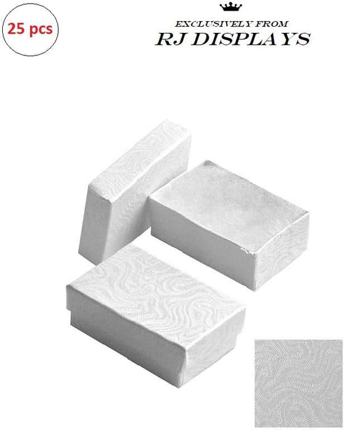 25 Pack Cotton Filled Swirl White Paper Cardboard Pocket Watch Jewelry Gift and Retail Boxes 3 X 2 X 1 Inch #32 Size by R J Displays