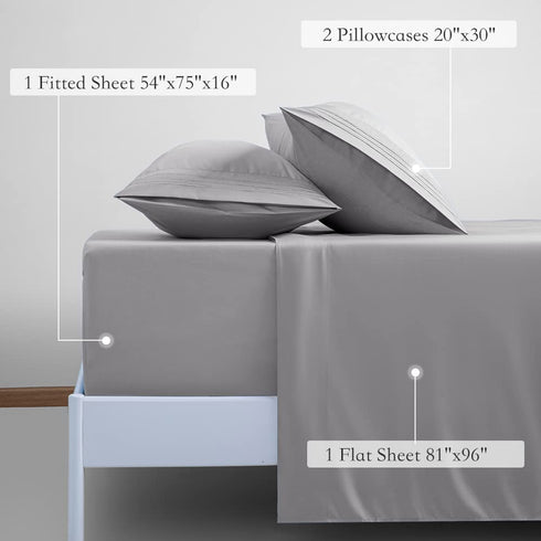 LIANLAM Full Bed Sheets Set - Super Soft Brushed Microfiber 1800 Thread Count - Breathable Luxury Egyptian Sheets 16-Inch Deep Pocket - Wrinkle and Hypoallergenic-4 Piece(Full, Grey)