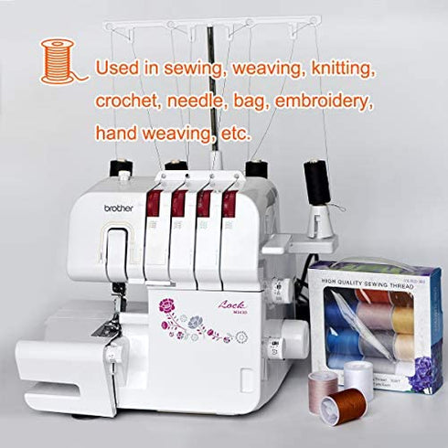 Total 1800yds SewingThread 12 Pcs Thread Spool,150Yds Each witn Buttons Sets for Sewing, Single Needle,Machine Embroidery