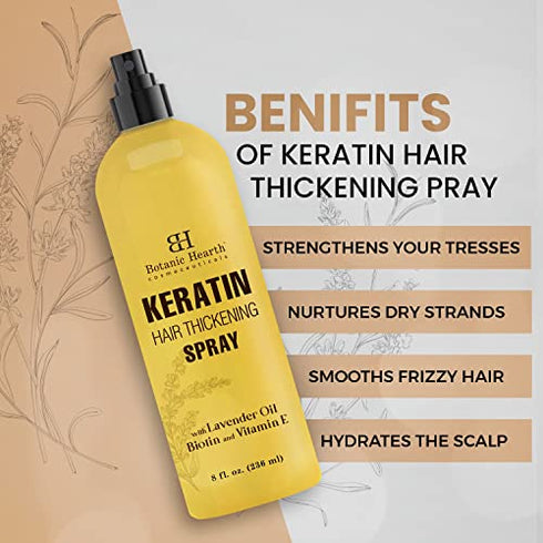 Botanic Hearth Leave-in Keratin Hair Spray - Keratin Spray with Biotin, Vitamin E & Minerals - Thickening Spray for Shine, Volume, Texturizing & Styling - Hair Care Keratin Spray, Made in USA, 8 fl oz