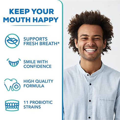 Oral Probiotics for Bad Breath Support, Oral Health Maintenance & Fresh Breath aid - 11 Probiotic Strains, Digestive Enzymes - Supportive Oral Probiotics - Includes Tongue Scraper - 2 Month Supply