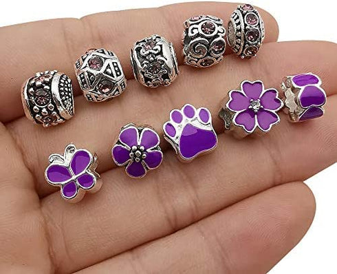50pcs Assorted Purple Resin Imitation Glass European Large Hole Beads Rhinestone Metal Spacer Charms Bead Assortments for DIY Crafts Bracelets Necklaces Jewelry Making (M570-Purple)