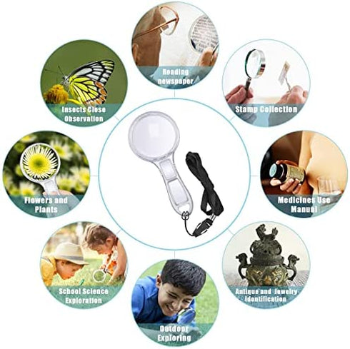 Homgaty 10 Pcs Magnifying Glass for Kids, 10X 5X Mini Handheld Magnifier, Small Magnify Glasses Lens with 10 Lanyard for School Students Outdoor Explorer, Science Observation and Seniors Reading