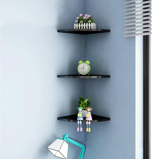 Corner Wall Shelves of 3 Tier,Wood Floating Shelves for Wall,Wall Mount Corner Shelves for Bedroom Bathroom Kitchen Living Room