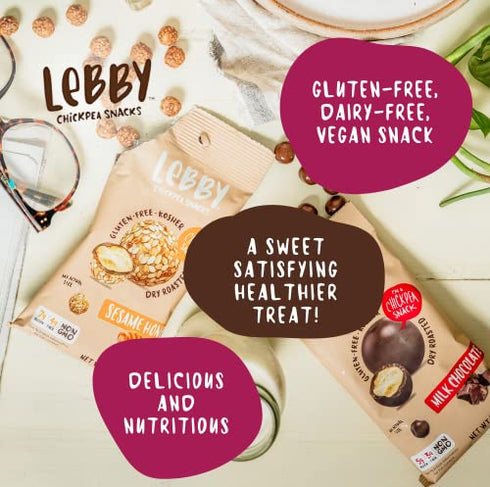 LEBBY SNACKS Healthy Sweet Snack Variety 2-Pack. Dry Roasted Chickpeas coated in 2 flavors: Dark Chocolate and Sesame. Gluten Free Healthy Candy for Adults (Dark/Sesame 1.5 oz, 2 pack)