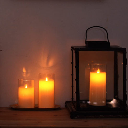 Homemory Flickering Flameless Candles, Battery Operated Acrylic LED Pillar Candles with Remote Control and Timer, Ivory White, Set of 3