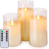 Homemory Flickering Flameless Candles, Battery Operated Acrylic LED Pillar Candles with Remote Control and Timer, Ivory White, Set of 3