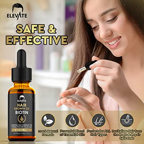 ELEVATE Hair Growth Oil - Biotin Hair Growth Serum & Castor Oil Natural Vitamin Rich Treatment for Stronger Thicker Longer Hair Regrowth & Thickening – Prevent Hair Loss & Thinning for Men & Women 1 Fl Oz 30mL