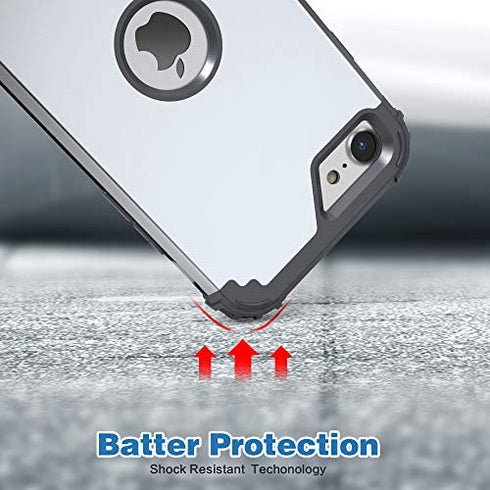 iPhone SE 3nd Generation Case with Screen Protector 2022, iPhone SE 2020 Case,IDweel 3 in 1 Shock Absorption Slim Heavy Duty Hard PC Cover Soft Silicone Bumper Full Body Durable Case,Silver