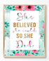 Brooke & Vine Gold Pineapple, She believed she could so she Did- Inspirational Teen Girl Room Wall Decor Art Prints (UNFRAMED 8 x 10) Women, Tween, Kids Motivational Wall Art for Bedroom, Office, Home - Gold Palm Aqua Pineapple