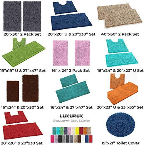 LuxUrux Bath Mat - Toilet Rugs u Shaped- Extra-Soft Plush Bath Bathroom Rug,1'' Chenille Microfiber Material, Super Absorbent Shaggy Bath Rug. Machine Wash & Dry (20 x 20, Light Grey)