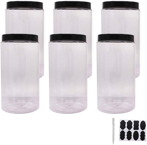 6 Pack 40 oz Plastic Jars With Lids, Extra Labels, 1 Pen, Clear PET Seal Jar for Food Storage,Wide Opening Storage jar For Dry Food, Peanut, Powder, Kitchen & Craft Storage by ZMYBCPACK