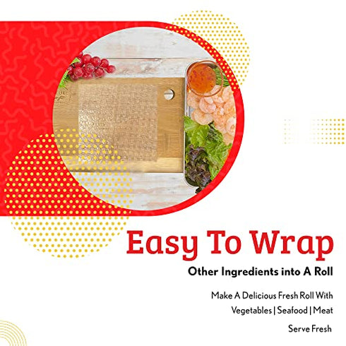 Cathay Fresh Spring Roll Rice Paper Wrappers, Rice Paper Wrappers for Fresh Rolls-30 Sheets, Non-GMO, Gluten-Free, Low Carb, Vietnamese Summer Wrap with Natural Ingredients,Veggie Wrap (Square, 22cm)