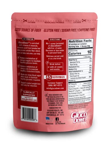 GLUCODOWN, Maintain Healthy Blood Sugar, Delicious Raspberry Tea Mix, Diabetic Friendly, 45 Servings, 1 Resealable Package.