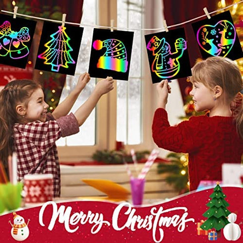 ZMLM Rainbow Scratch Mini Art Notes - 125 Magic Scratch Note Pads Cards Sheets for Kids Black Scratch Crafts Arts DIY Party Favor Supplies Kit Birthday Game Toy Gifts Box for Girls Boys Halloween