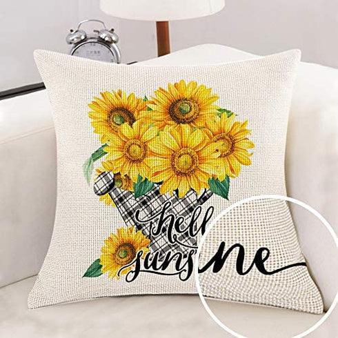 Hexagram Rustic Sunflower Pillow Covers 18 x 18 Set of 4 Decorative Farmhouse Cow Truck Design Soft Linen Throw Pillow Cover Cushion Case for Sofa Bench Living Room Indoor Outdoor Home Decor
