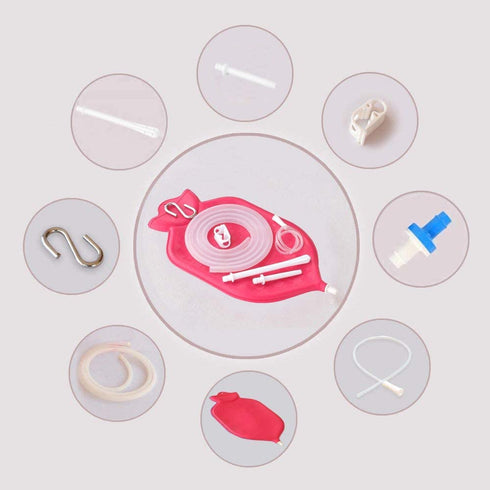 HealthAndYoga(TM) Enema Bag Kit (2 Quart) - Mess-Free, Hygienic Enema - Back Flow Prevention Valve - Rubber Latex Bag, Silicone Tubings with Privacy Storage Bag and Sterile Enema Sheet