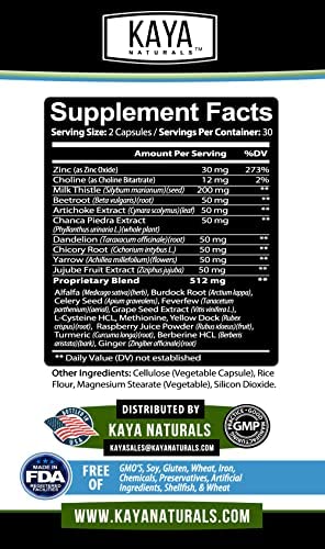 Kaya Naturals Liver Support - Liver Detox | Gut Health Support for Adult | Milk Thistle & Dandelion Root Capsules | Liver Cleanse Detox & Repair w/ Artichoke Extract Liver Health Supplement | 60 Count